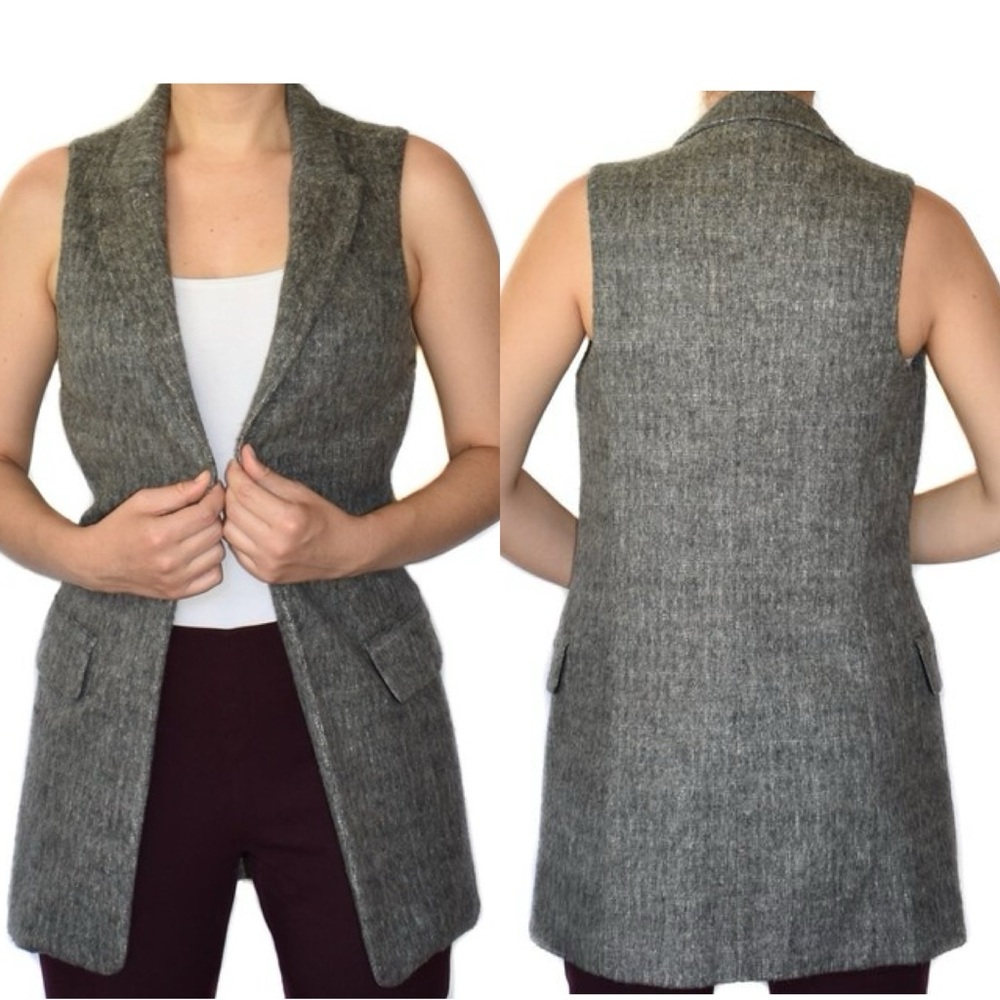 EUC Alexander Wang Grey Wool Blend Cutaway Sleeveless Hip-Length Vest Cardigan